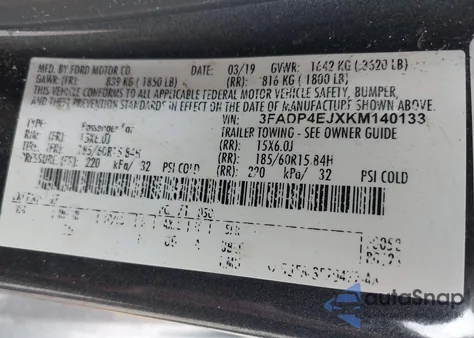 2019 Ford Fiesta Se from USA, damaged, VIN 3FADP4EJXKM140133